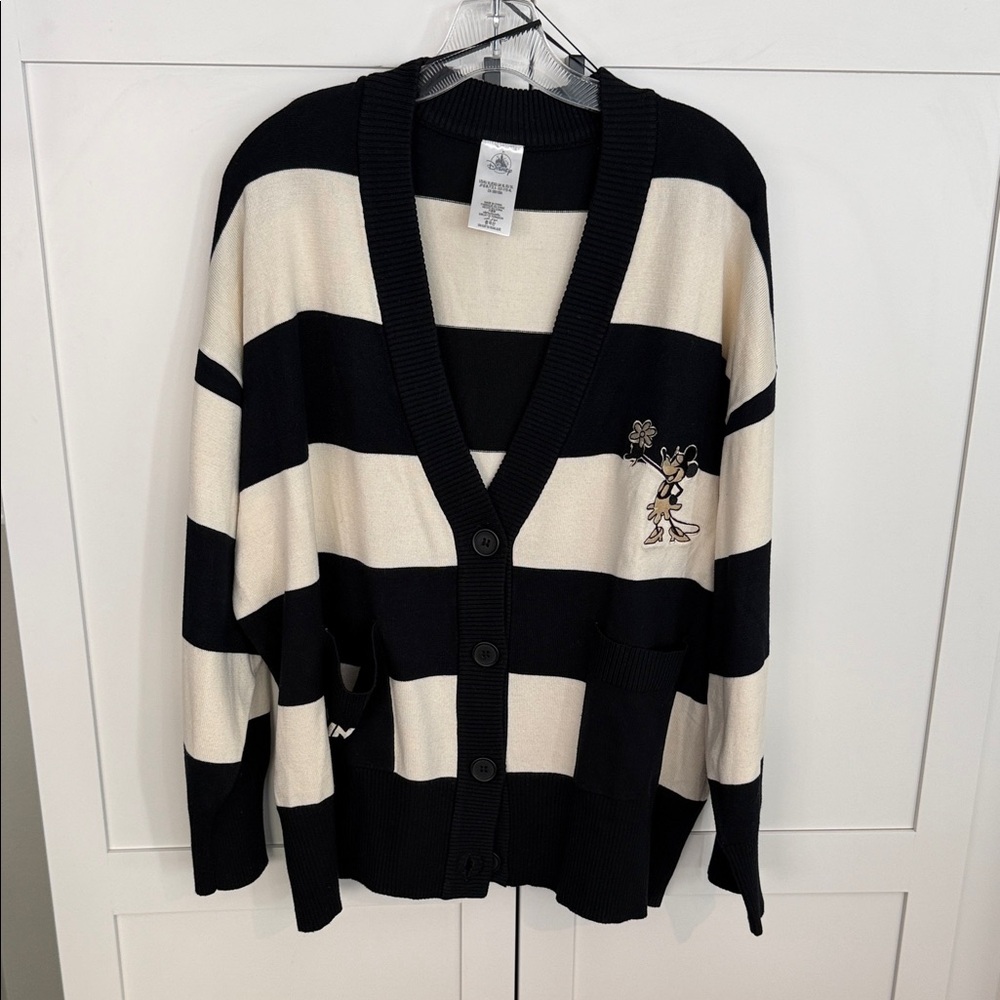 Black and Cream Striped Women’s Cardigan Sweater official Disney
